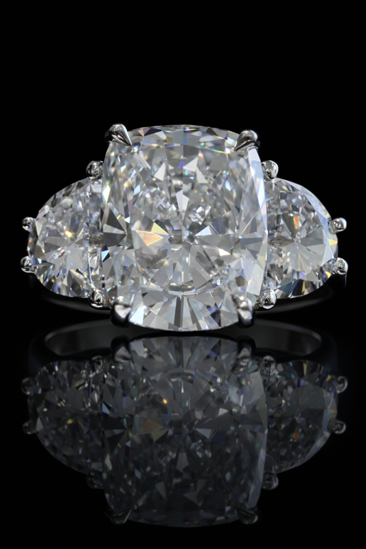 Cushion-Cut Lab-Grown Diamond Three-Stone Ring in White Gold | Tapered Side Stone Setting