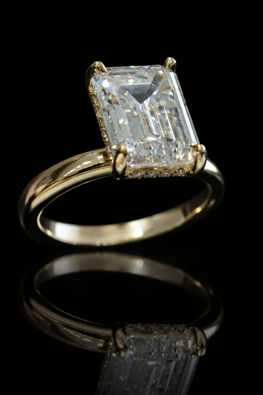 Emerald-Cut Lab-Grown Diamond Solitaire Ring in Yellow Gold | Classic Prong Setting