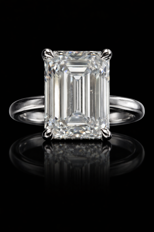 Emerald-Cut Lab-Grown Diamond Solitaire Ring in White Gold | Classic Prong Setting
