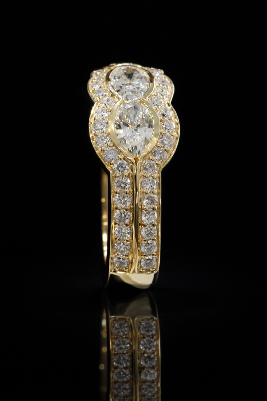 Round-Cut Lab-Grown Diamond Halo Ring with Split Pavé Shank in Yellow Gold | Prong-Set Design