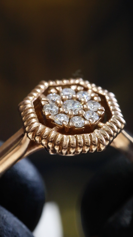 Natural Diamond Halo Cluster Ring in 14K Rose Gold | Petite Vintage-Inspired Design