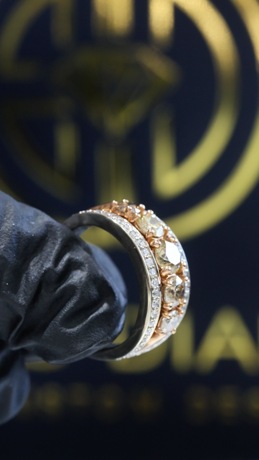 Natural Brown Diamond Multi-Stone Band Ring in Two-Tone Gold | Bold Luxe Design