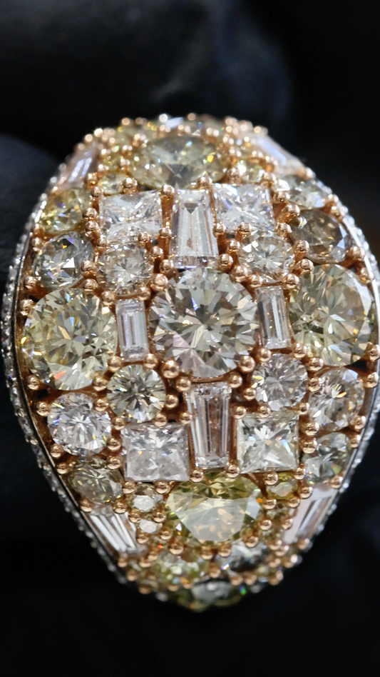 Natural Fancy Yellow Diamond Dome Ring with Mixed-Cut Mosaic in Two-Tone Gold | Bold Statement Design