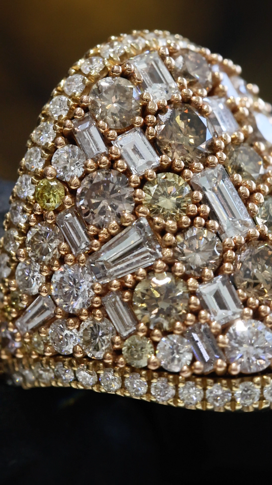 Natural Fancy Color Diamond Multi-Row Statement Ring in 14K Rose Gold | Bold Luxury Design