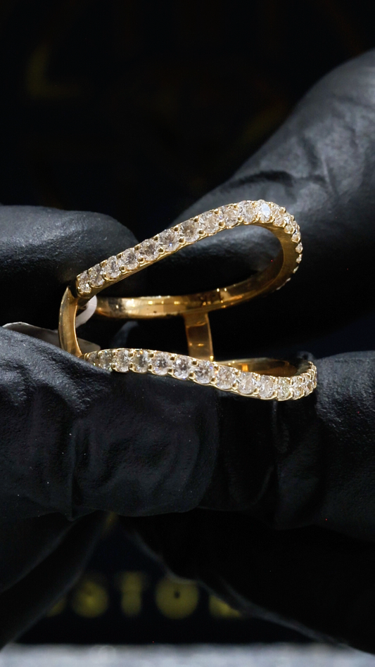 Natural Diamond Open Bypass Double Row Pavé Ring in Yellow Gold | .9CT GH.SI
