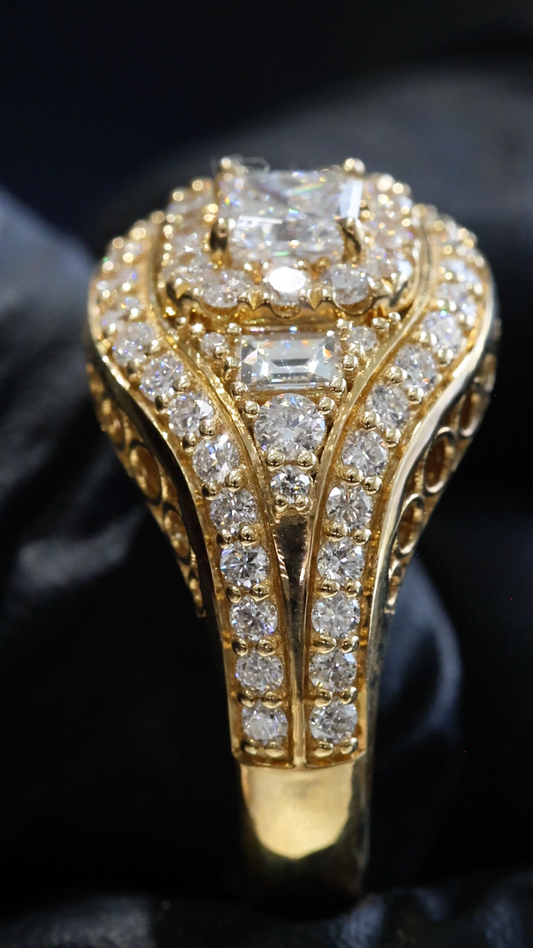 Princess & Baguette Multi-Diamond Halo Ring in 14K Yellow Gold | 1.46 CTW