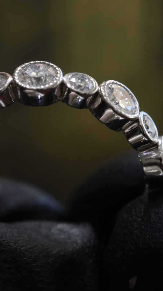 Alternating Bezel Round Diamond Eternity Band in 14K White Gold | 1.30 CT