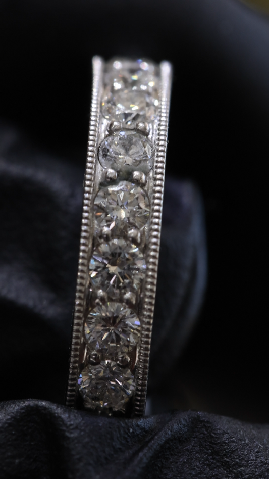 Round Diamond Eternity Band in 14K White Gold Milgrain edge| 1.70 CT