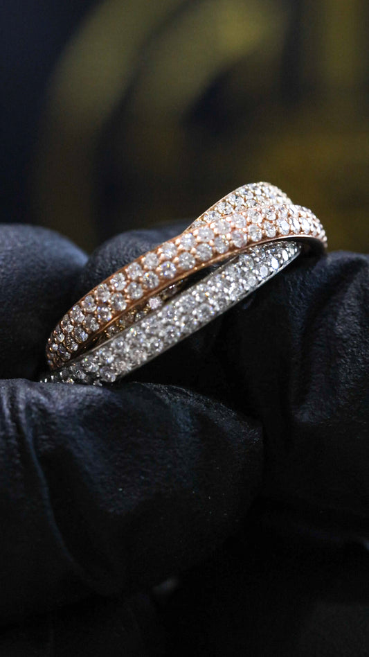 3-Tone 3-Band Spinning Pavé Diamond Eternity Ring in 14K Gold – 1.80ct GH/SI