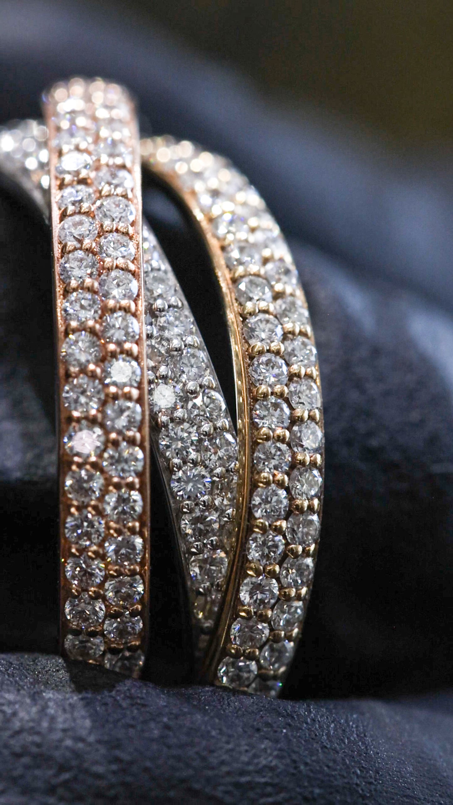 3-Tone 3-Band Spinning Pavé Diamond Eternity Ring in 14K Gold – 1.80ct GH/SI