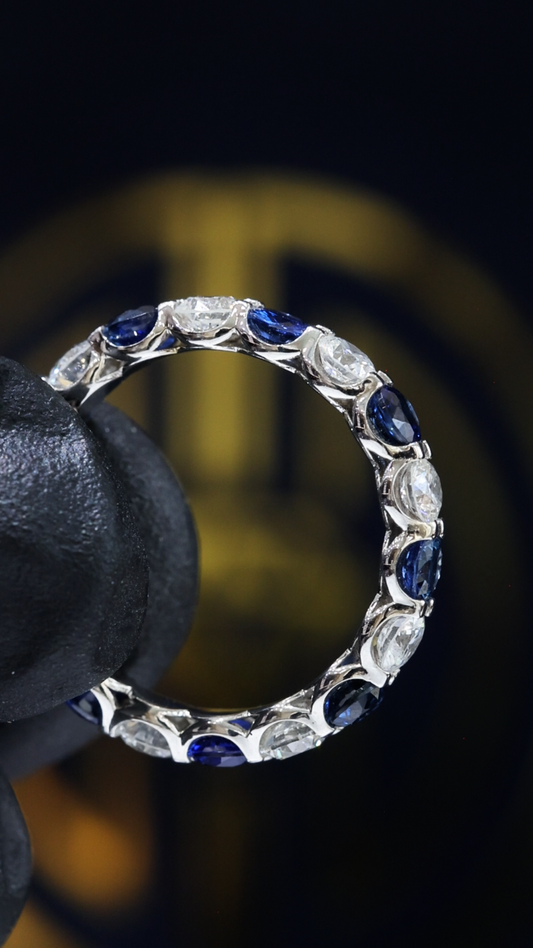 Natural Sapphire and Diamond Alternating Eternity Band in 14K White Gold
