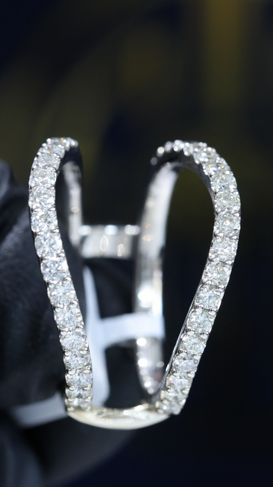 Architectural Curved Diamond Cage Band in 14K White Gold | 0.90 CTW Contemporary Statement Ring