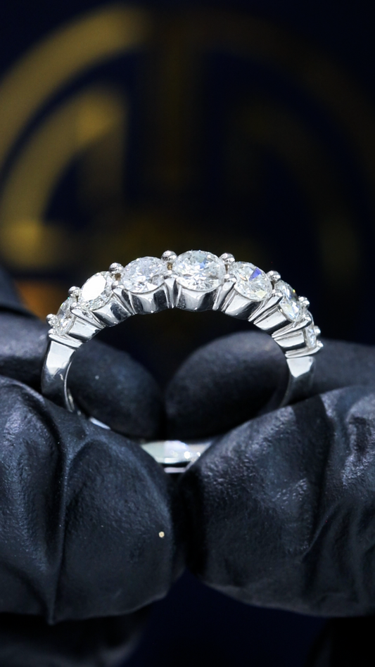 Round Brilliant Diamond Anniversary Band in 14K White Gold | 1.10 CTW Shared-Prong Setting