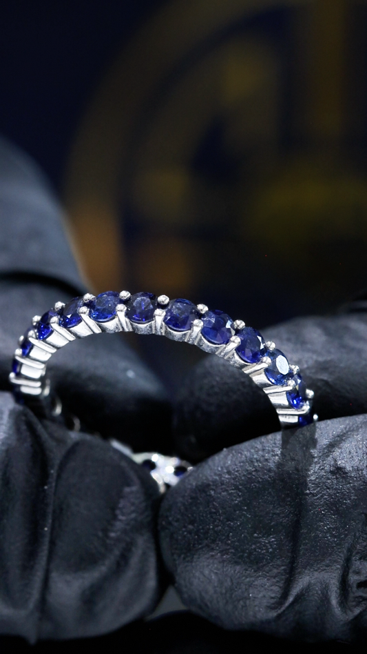 Natural Blue Sapphire Eternity Band Ring in 14K White Gold | Round Prong Set
