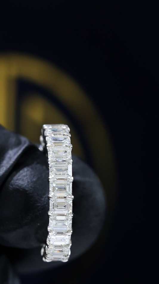Natural Emerald Cut Diamond Eternity Band in 14K White Gold | 4.20 CTW
