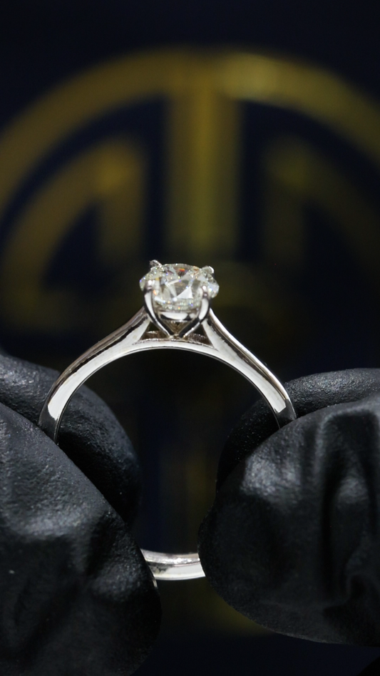 Round-Cut Natural Diamond Solitaire Engagement Ring in White Gold | Classic Prong-Set Design