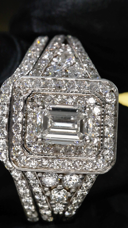 Radiant Cut Diamond Halo Engagement Ring in White Gold | Split Shank Luxury Design