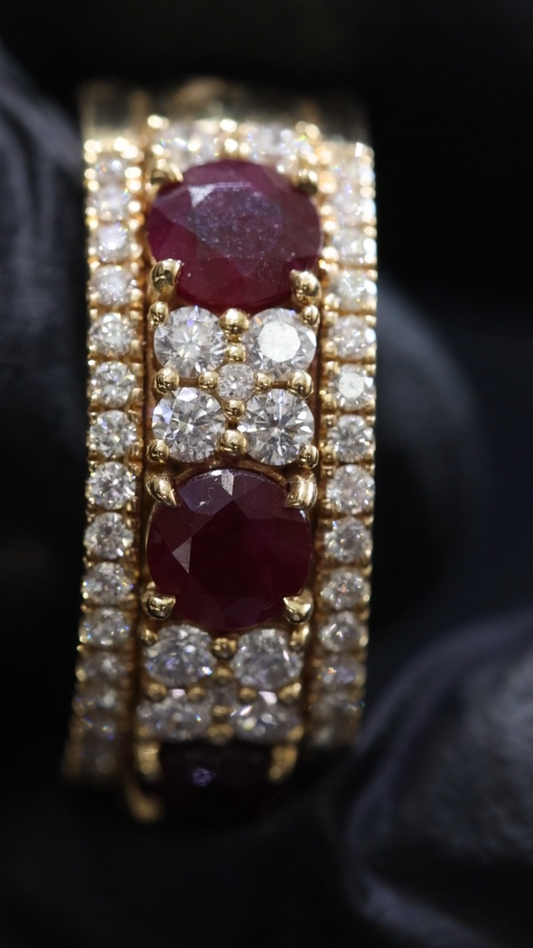 Ruby & Diamond Half Eternity Band in Yellow Gold | 3.85 CTW