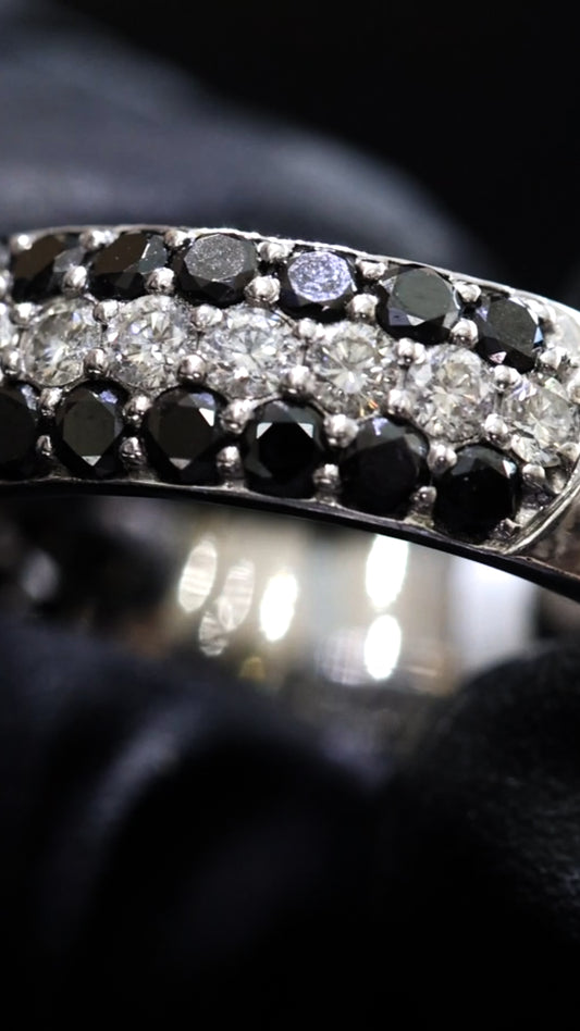 Black & White Diamond Half Eternity Band in 14K White Gold | 1.37 CTW