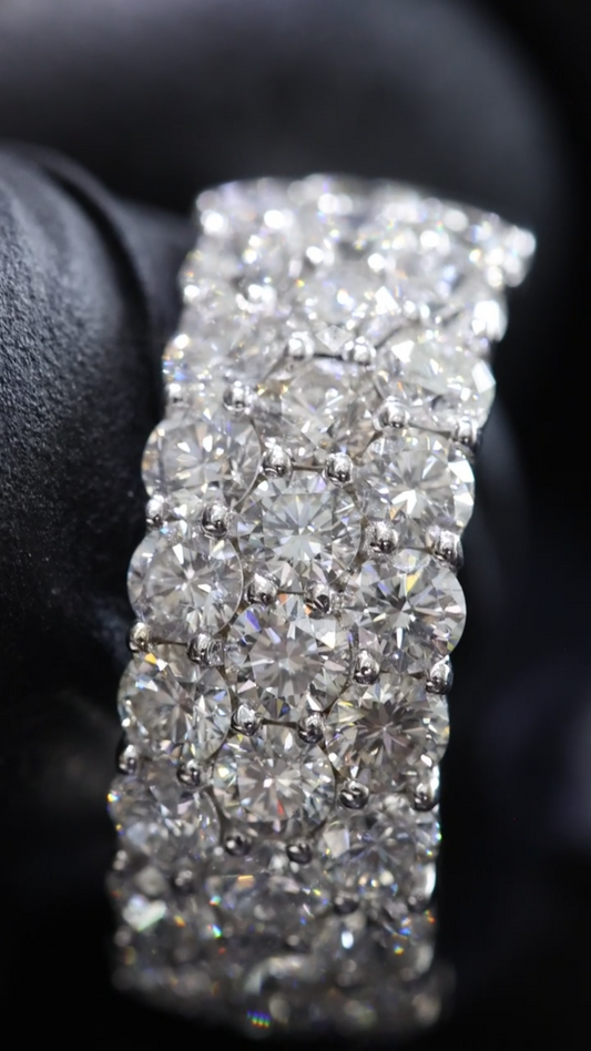 3 Row Diamond Half Eternity Band in White Gold | 3.40 CTW