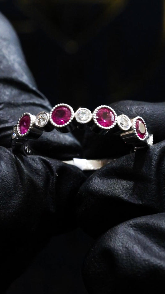 Pink Sapphire & Diamond Half Eternity Band in 14K White Gold | 0.87 CTW