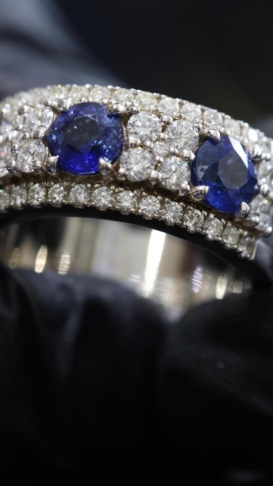 Blue Sapphire & Diamond Half Eternity Band in White Gold | 4.05 CTW