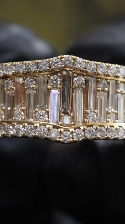 Baguette & Round Diamond Band in Yellow Gold | 1.82 CTW