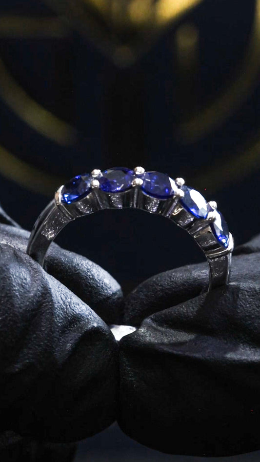 14K White Gold Bezel Blue Sapphire & Diamond Band | 1.15 CTW