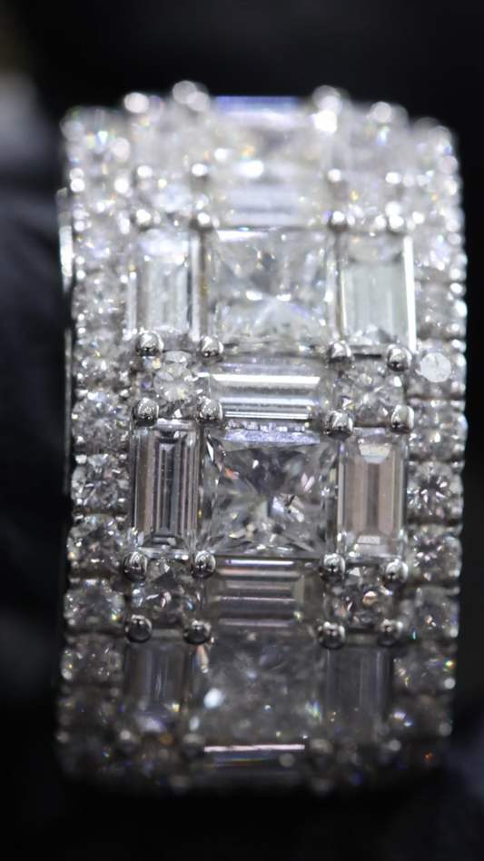 Baguette & Princess Cut Diamond Band in White Gold | 4.40 CTW