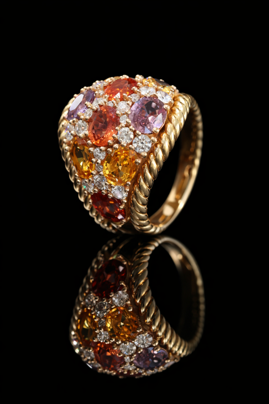 Multi Color Gem Natural Diamonds Dome Ring Houston Jeweler