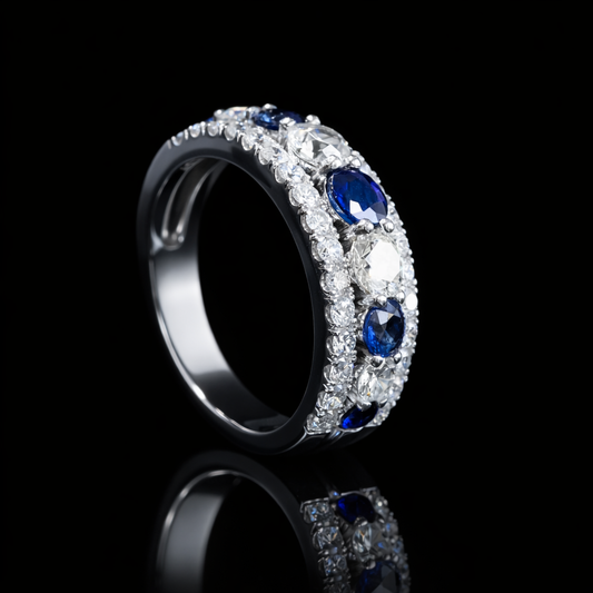 Natural Sapphire Diamond Half-Eternity Band 14K White Gold | 1.00 CT Houston jeweler