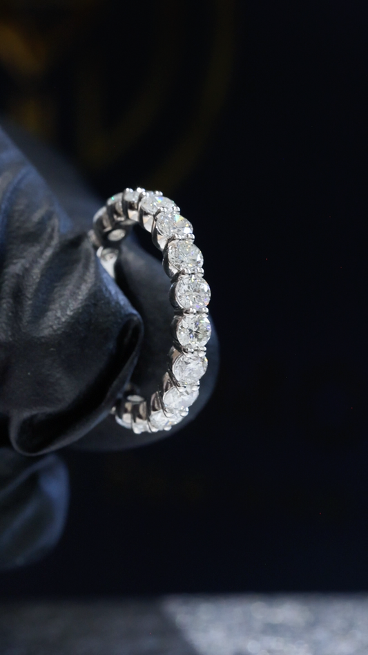 Round Brilliant Natural Diamond Eternity Wedding Band in White Gold | Prong-Set Design
