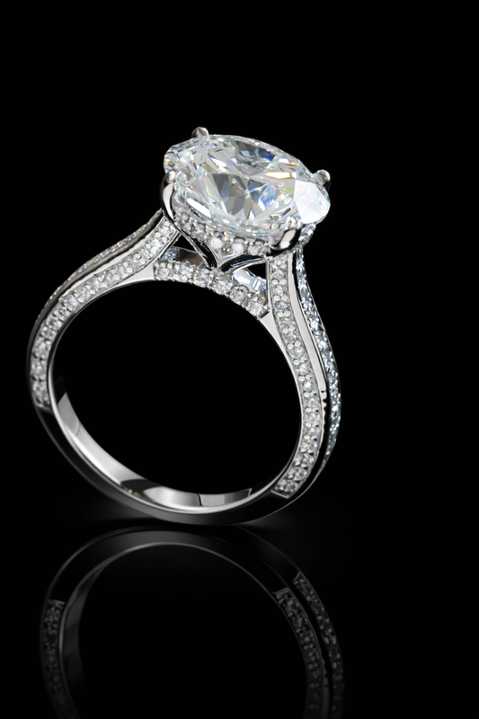 Round-Cut Lab-Grown Diamond Solitaire Ring in White Gold | Pavé Split Shank Setting