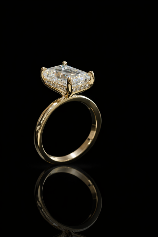 Emerald-Cut Lab-Grown Diamond Solitaire Ring in Yellow Gold | Classic Prong Setting