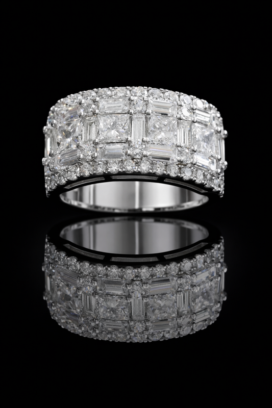 Baguette & Princess Cut Diamond Band in White Gold | 4.40 CTW