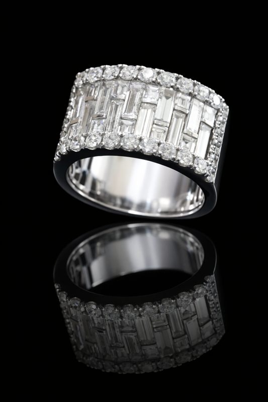 Baguette & Round Diamond Band in White Gold | 3.55 CTW