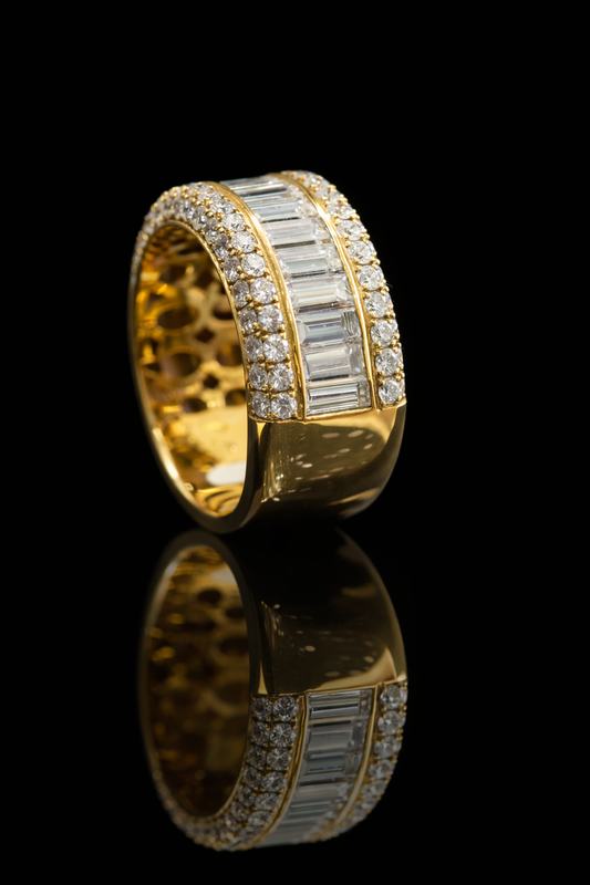 Baguette & Round Diamond Band in Yellow Gold | 4.04 CTW