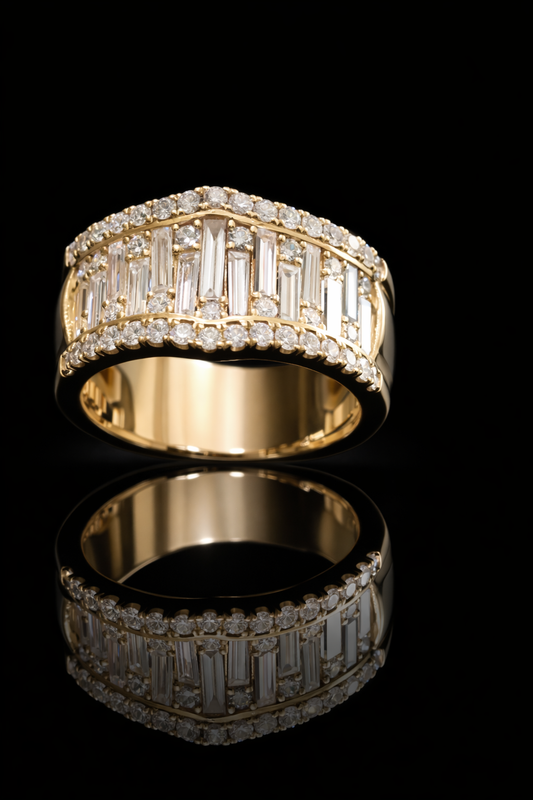 Baguette & Round Diamond Band in Yellow Gold | 1.82 CTW