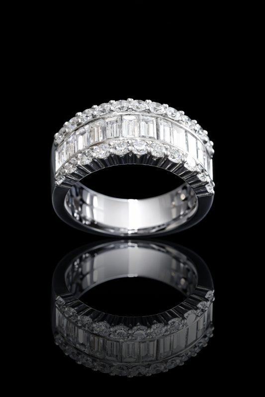 Baguette & Round Diamond Band in White Gold | 2.85 CTW