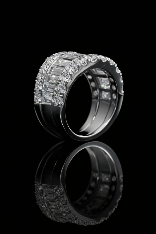 Baguette & Round Diamond Band in 18k White Gold | 6.00 CTW