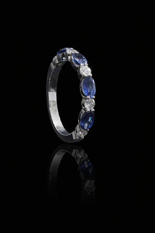 14K White Gold Bezel Blue Sapphire & Diamond Band | 1.15 CTW