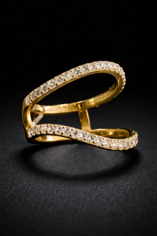 Natural Diamond Open Bypass Double Row Pavé Ring in Yellow Gold | .9CT GH.SI