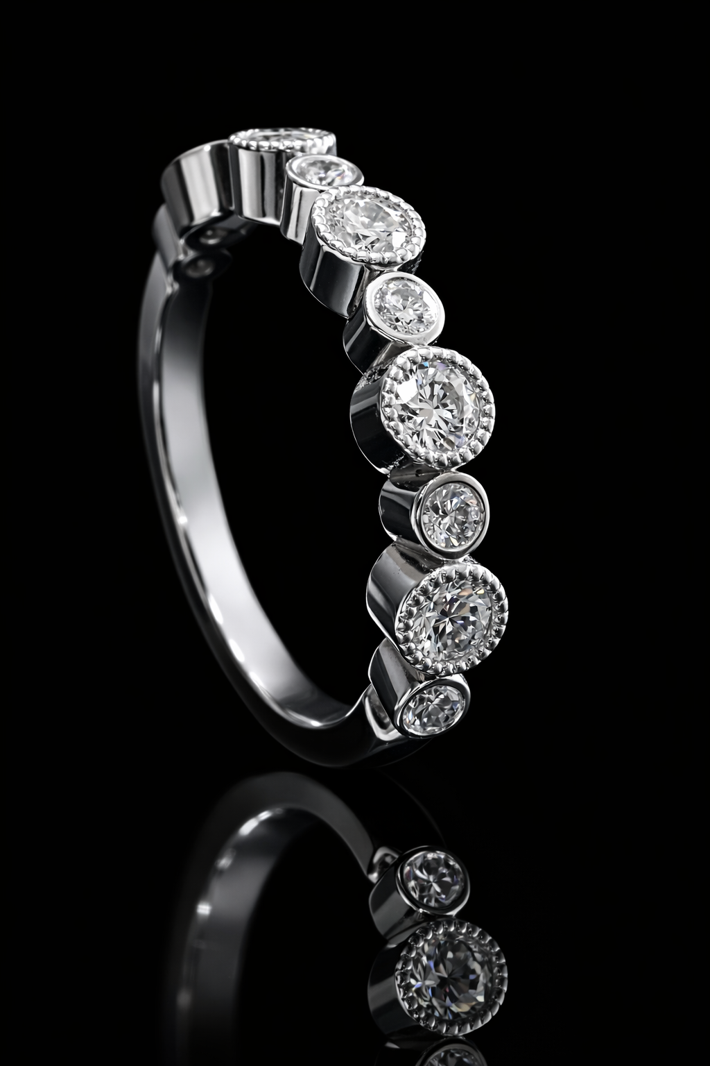 14K White Gold Bezel Diamond Half Eternity Band | .55 CTW