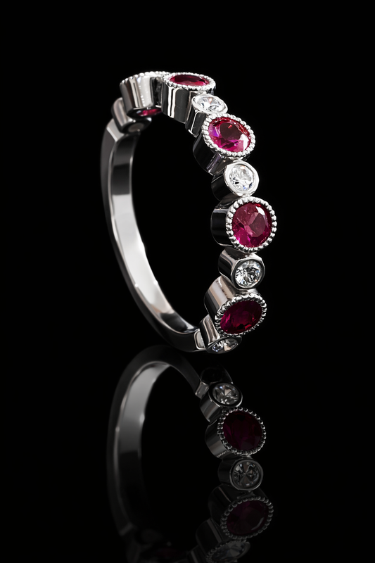 Pink Sapphire & Diamond Half Eternity Band in 14K White Gold | 0.87 CTW