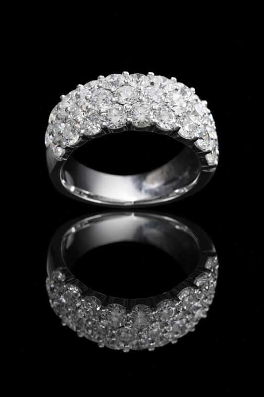 3 Row Diamond Half Eternity Band in White Gold | 3.40 CTW