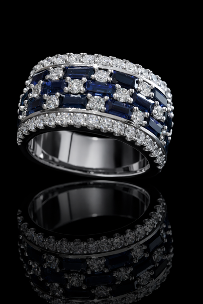 Sapphire & Diamond Half Eternity Band in White Gold | 3.55 CTW