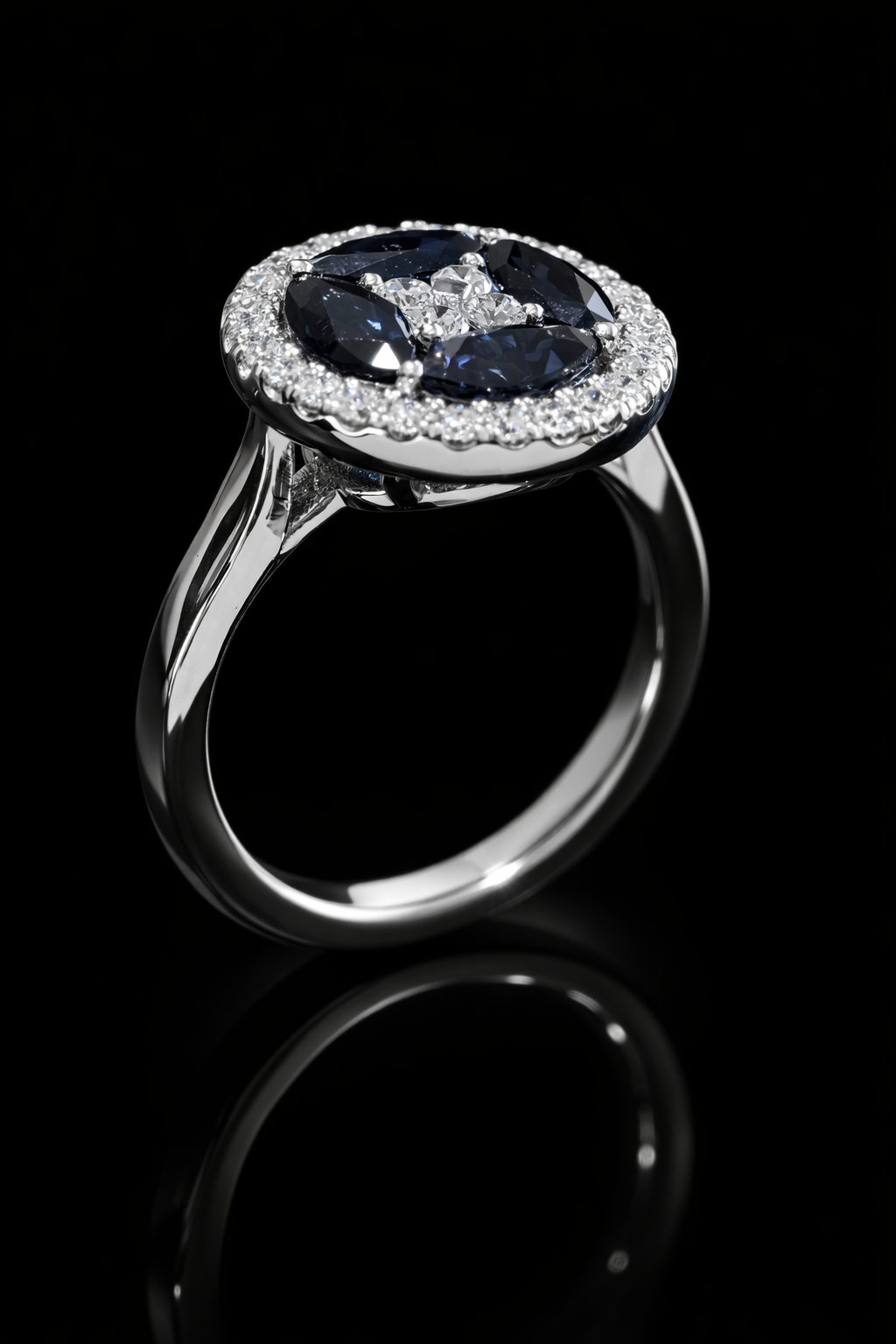 Natural Blue Sapphire & Diamond Halo Ring – 3.35 TCW
