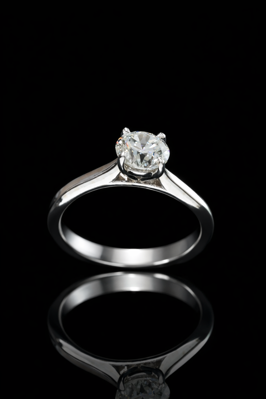 Round-Cut Natural Diamond Solitaire Engagement Ring in White Gold | Classic Prong-Set Design