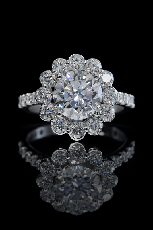 Round-Cut Lab-Grown Diamond Halo Wedding Band in White Gold | Prong-Set Floral Design