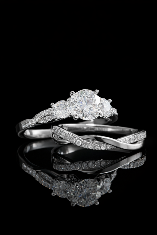 Round-Cut Lab-Grown Diamond Engagement Ring with Pavé Accents in White Gold | Prong-Set Design